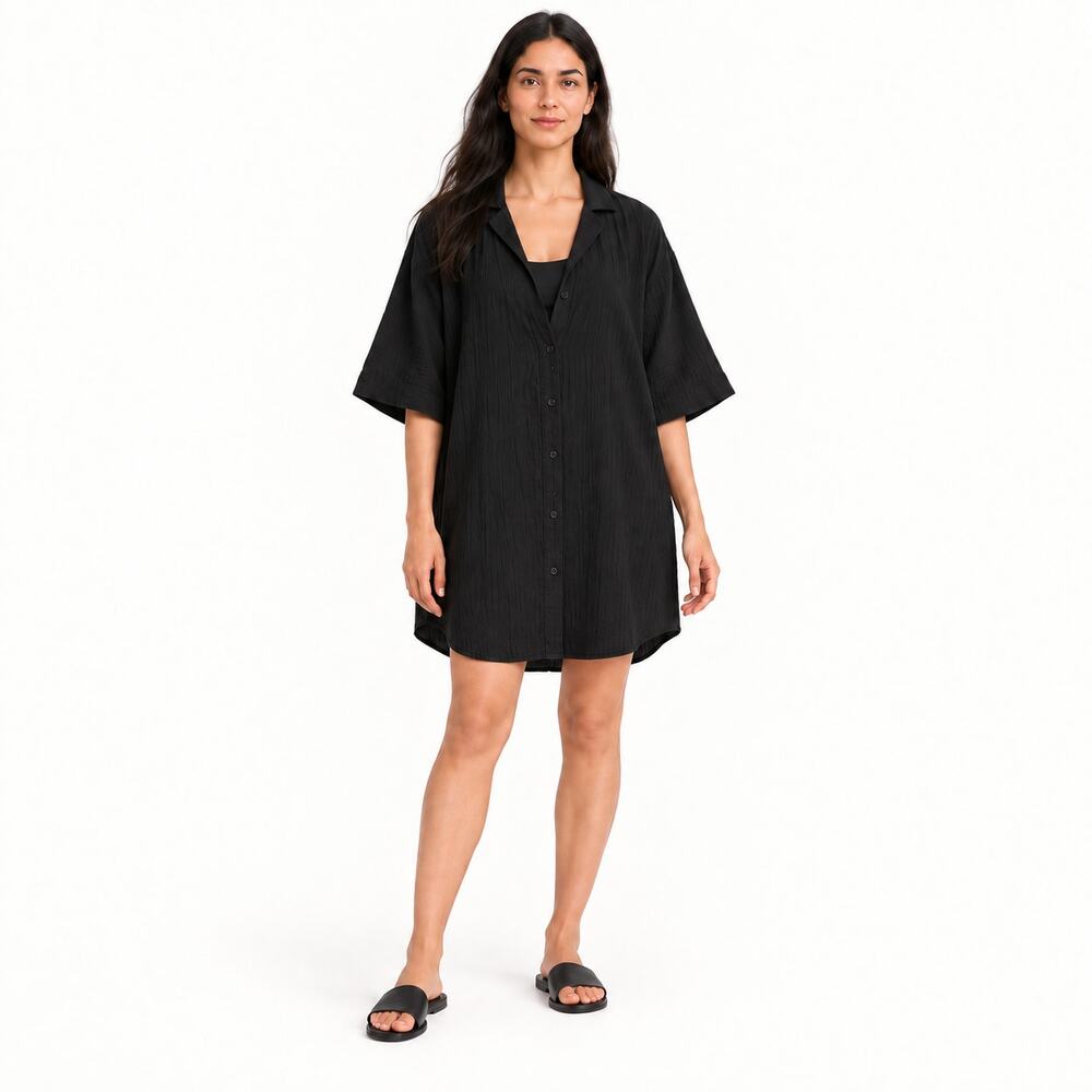 Madewell Lightspun Cover Up Dress WMNS XXS Black Cotton Gauze Relaxed Coastal